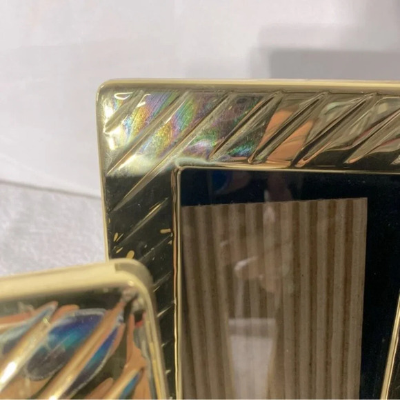 Vintage Gold Brass Tone Diagonal Ribbed Texture Picture Frames X3 - Picture 10 of 13